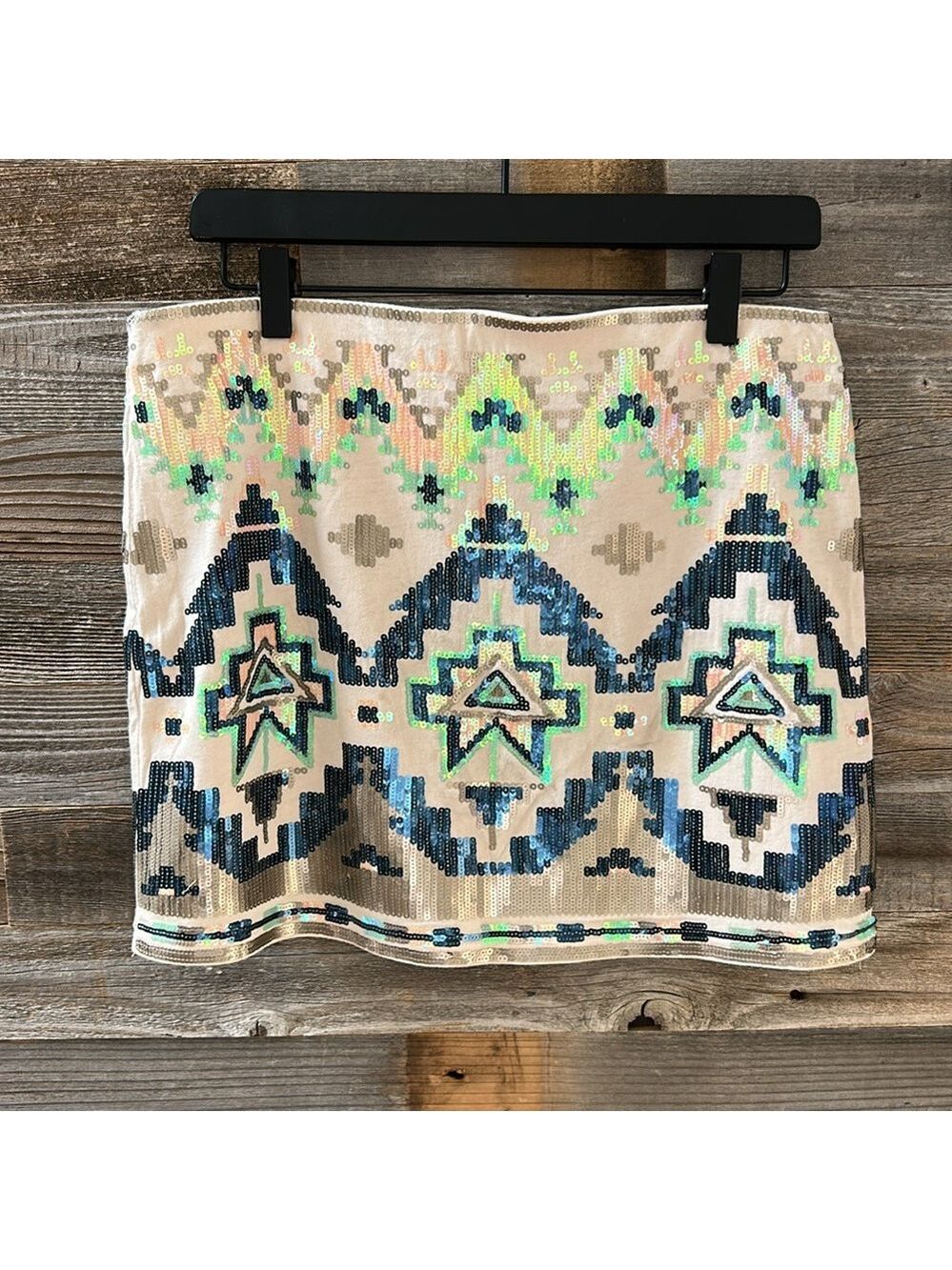 Express Sequin Geometric Print Mini Skirt Size Medium - Picture 3 of 7
